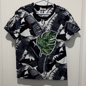 Dolce & Gabbana Monochrome Leaf Print T-Shirt